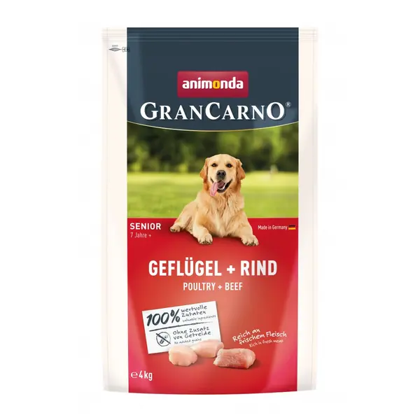 GranCarno dry  Senior - суха храна за възрастни кучета, с птиче и говеждо, 4 кг