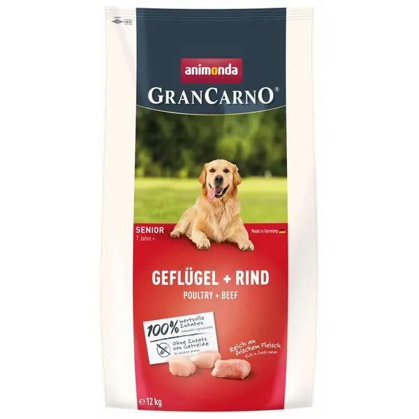 GranCarno dry  Senior - суха храна за възрастни кучета, с птиче и говеждо,12 кг
