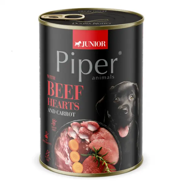 Piper  Dog Junior храна за малки кученца с говежди сърца и моркови, 400 г