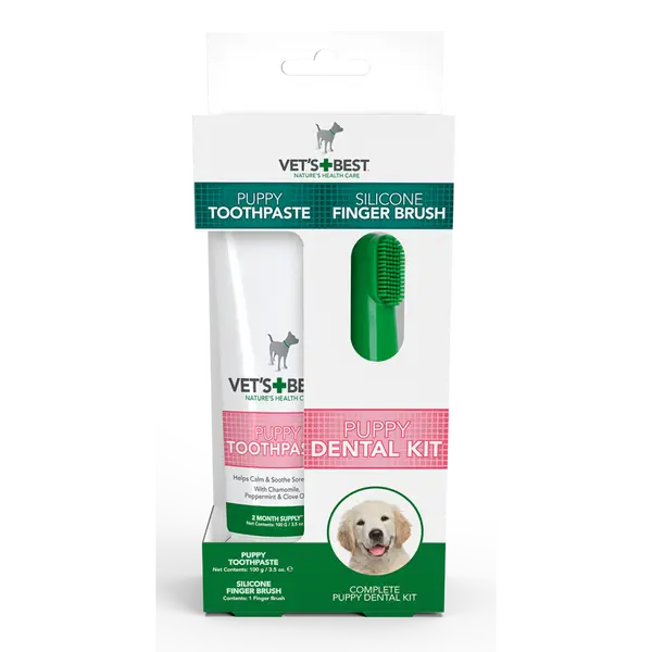 Vet's Best Puppy Dental Kit комплект за почистване на зъби, за малки кученца, паста 100 г + четка напръстник