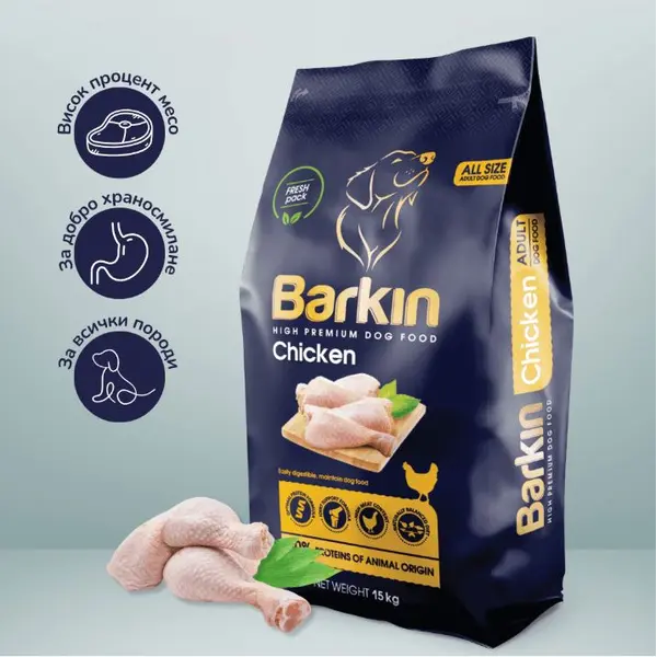 Barkin High Premium Chicken храна за кучета с пилешко, 15 кг