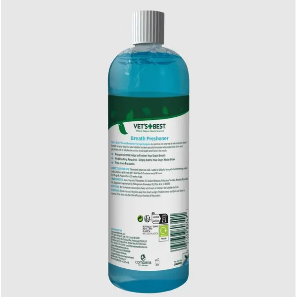 Vet's Best Breath Freshener - Вода за уста за кучета, за свеж дъх с мента и карамфил - 500 мл
