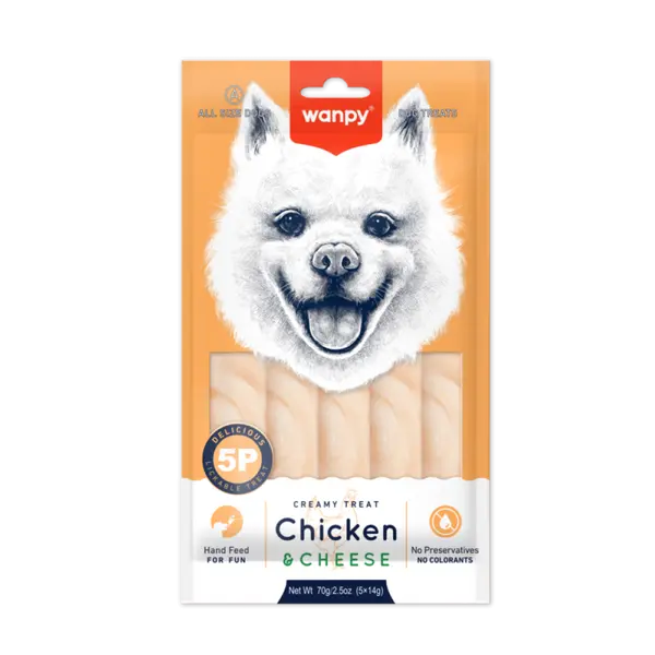 Wanpy Dog кремообразно лакомство за кучета с пиле и сирене, 5х14 г