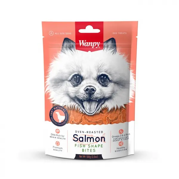 Wanpy Salmon Fish Shape Bites 100 г - премиум клас хапки със сьомга, печено на фурна