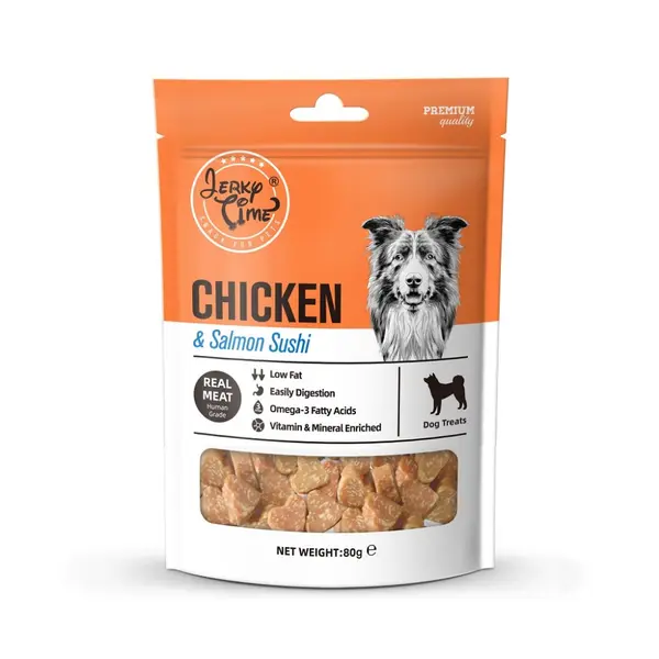 Jerky Time  Chicken&Salmon Bites 80g - лакомство за куче с пиле и сьомга