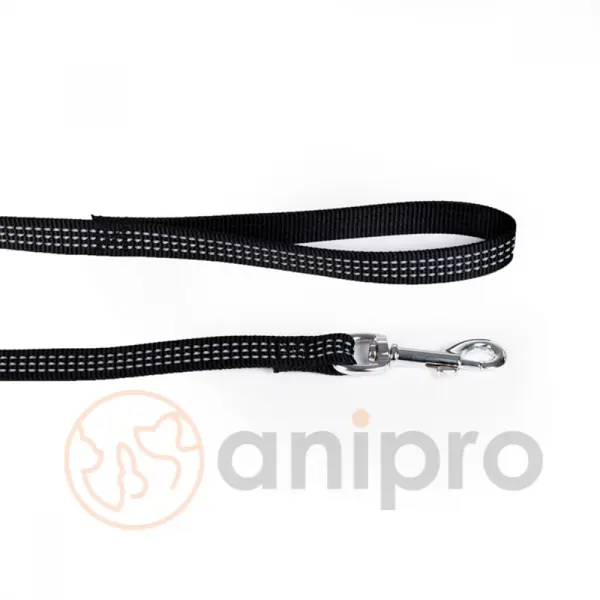 Anipro  Sport+ повод от лента със светлоотразителни нишки, 25мм/120см черен