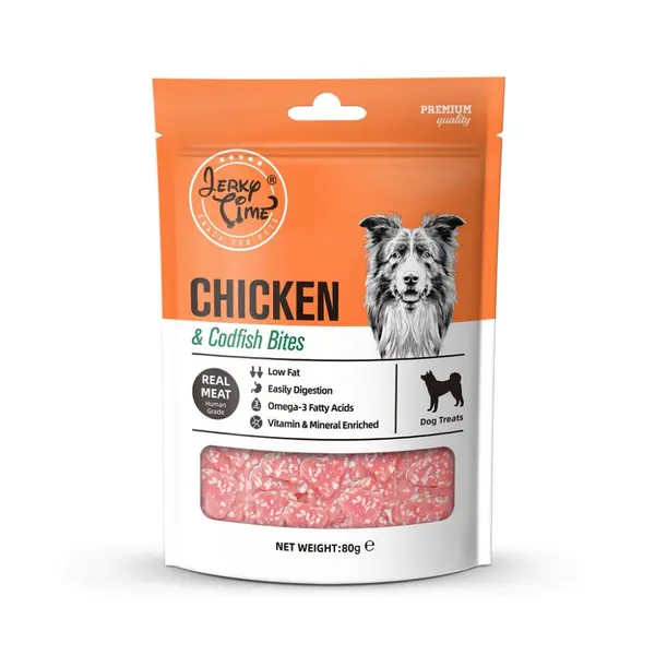 Jerky Time  Chicken+Codfish Bites 80g - хапки пиле и риба треска