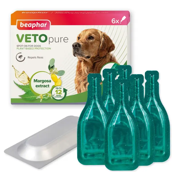 Beaphar  Veto Pure Bio Spot On противопаразитни пипети за средни и големи породи кучета над 15 кг -  кутия с 6 броя пипети