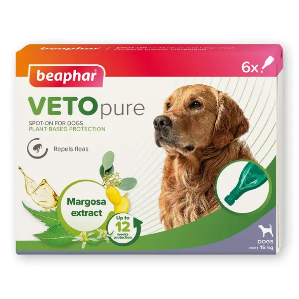 Beaphar  Veto Pure Bio Spot On противопаразитни пипети за средни и големи породи кучета над 15 кг -  кутия с 6 броя пипети
