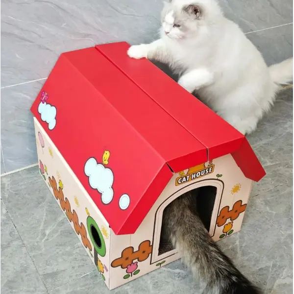 Anipro Драскалка за котки, червена къща, 44х22.5х34 см