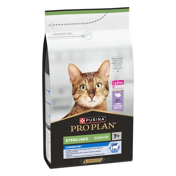 PRO PLAN Sterilised Cat Senior 7+ Пълноценна суха храна за кастрирани котки над 7 години, с пуешко - 1,5 кг