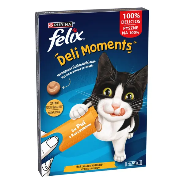 Felix Deli Moments Liquid Snacks with Chicken - вкусно, течно лакомство за котки с пилешко - 4 х 10 гр