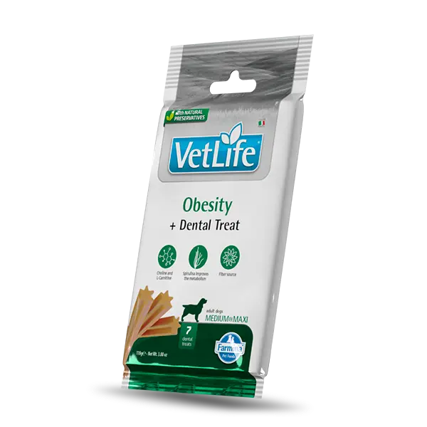 Vet Life Obesity Dental Treat Medium&Maxi – Дентални стикове за контрол на теглото при кучета от средни и едри породи - 100 г