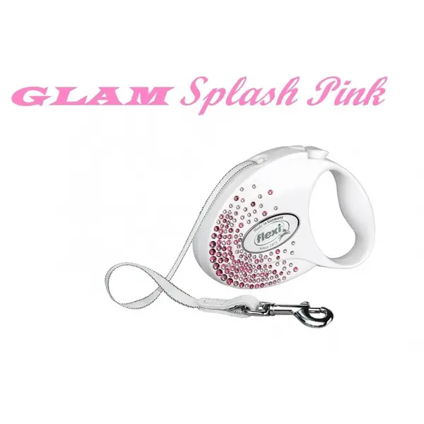 Flexi  GLAM Splash Pink S - 3м лента, до 12кг - цвят бял