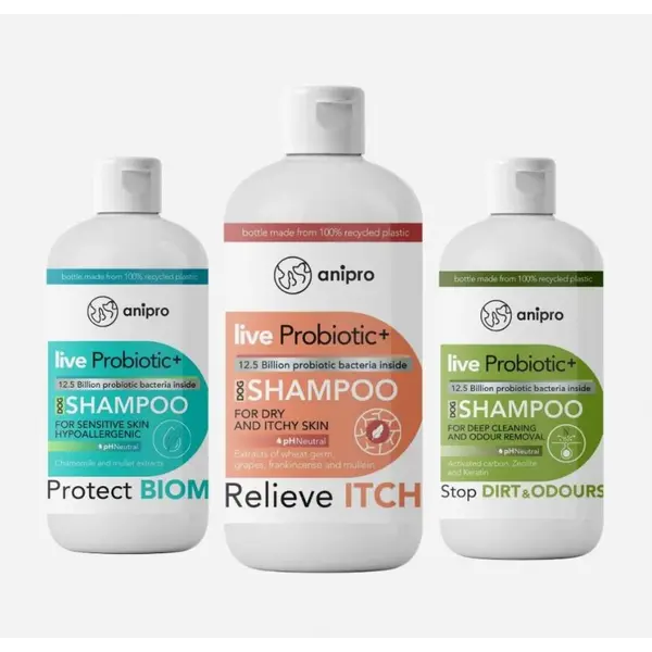 anipro Live Probiotic+ Stop Dirt & Odours - пробиотичен шампоан за кучета против миризми и упорити замърсявания, 250 мл