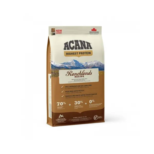 Acana Ranchlands - суха храна за кучета на всяка възраст, от всички породи с 5 вида червени меса - 11.4 кг