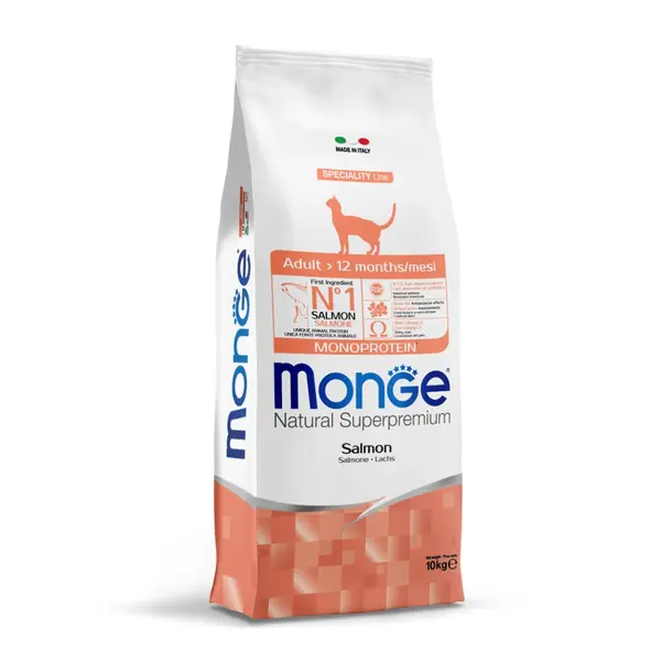 Monge Natural Superpremium Monoprotein Adult Cat Salmon - Пълноценна суха монопротеинова храна за котки в зряла възраст със сьомга - 10 кг