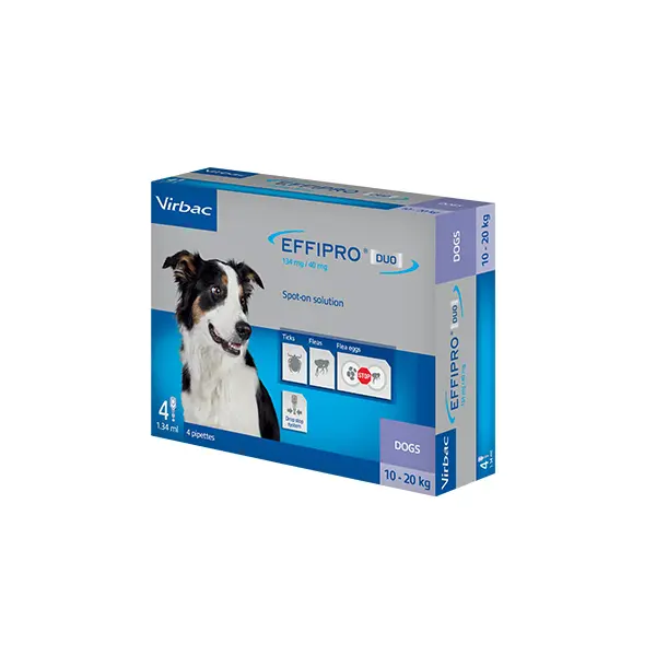Virbac Effipro DUO Spot-on M – 10-20 кг –  потивопаразитна пипета за кучета - кутия с 4 броя пипети