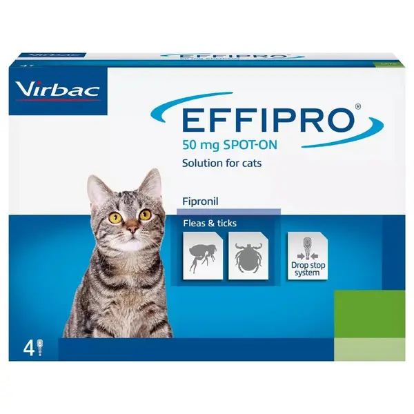 Virbac Effipro Spot-on Cat 50 мг – Противопаразитна пипета за котки - кутия с 4 броя пипети