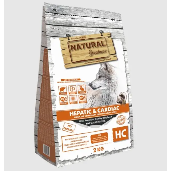 Natural Greatness VET Hepatic and Cardiac - гранулирана лечебна храна за кучета с чернодробна недостатъчност - 2 кг