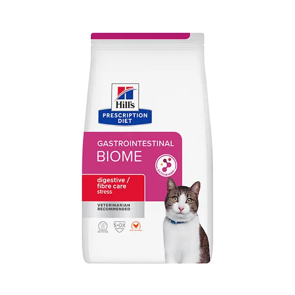 Hill's Prescription Diet Cat Gastrointestinal Biome STRESS с пилешко - лечебна суха храна за котки с  диария, колит, панкреатит и  мегаколон  -1,5 кг