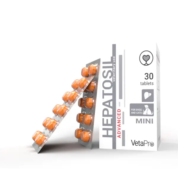 VetaPro Hepatosil Advanced Mini - подпомага функцията на черния дроб, за кучета и котки - 30 таблетки