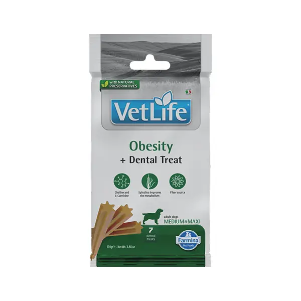 Vet Life Obesity Dental Treat Medium&Maxi – Дентални стикове за контрол на теглото при кучета от средни и едри породи - 100 г