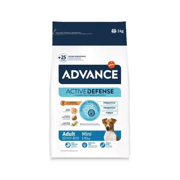 Advance Dog Mini Adult  - суха храна за кучета от мини породи с пилешко и ориз - 3 кг