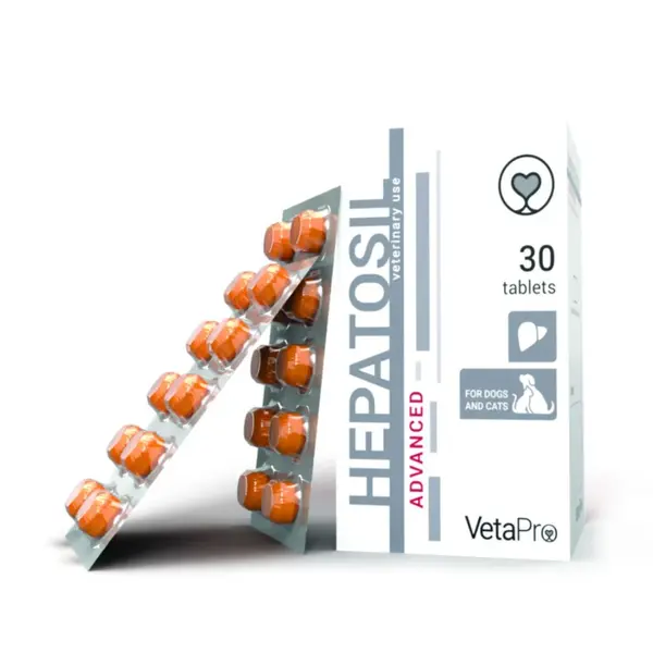 VetaPro Hepatosil Advanced - подпомага функцията на черния дроб, за кучета и котки - 30 таблетки