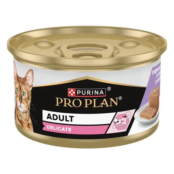 Pro Plan Delicate Cat Adult - Пълноценна мокра храна за котки с чувствително храносмилане с пуешко - консерва 85 г