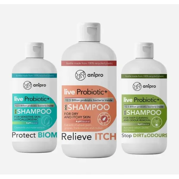 anipro Live Probiotic+ Reliеve Itch - пробиотичен шампоан за кучета при суха и сърбяща кожа - 1 л