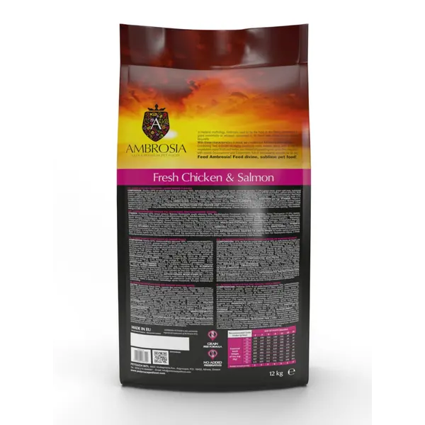 Ambrosia Puppy Large Breed Fresh Chicken & Salmon - За кученца от големи породи до 1 година, с пилешко и сьомга, 12 кг
