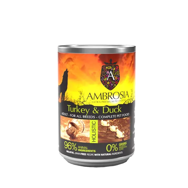 Ambrosia All Breed Turkey & Duck - здравословна храна за кучета от всички породи с Пуйка и Патица  - 400 гр.