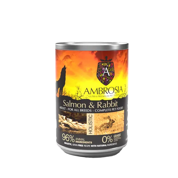 Ambrosia All Breed Salmon & Rabbit - здравословна храна за кучета от всички породи със Сьомга и Заек - 400 гр.