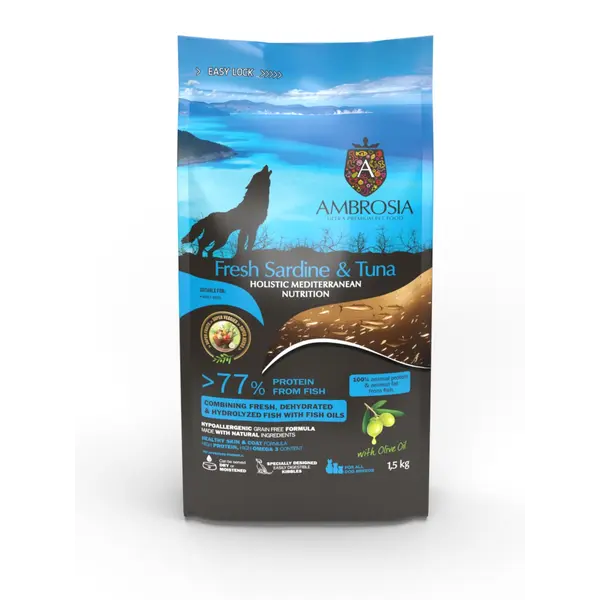 Ambrosia All Breed Fresh Sardine & Tuna - За кучета от всички породи над 1 година с Прясна сардина и риба тон - 5 кг