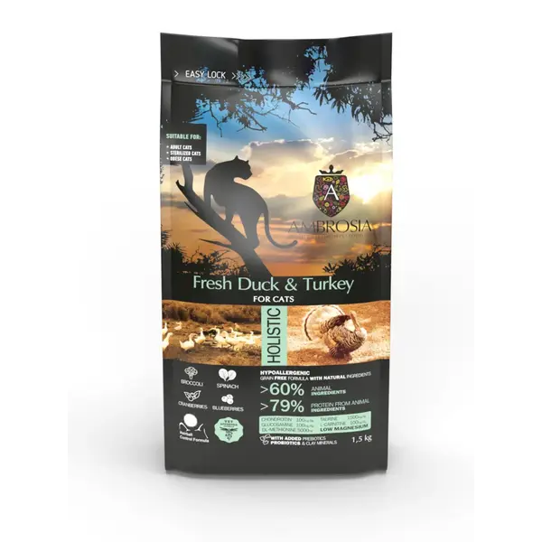 Ambrosia Sterilized Cat Fresh Duck & Turkey Ulta premium - За кастрирани котки над 1 година с патешко и пуешко, 5 кг