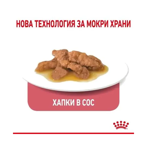 Royal Canin Indoor Sterilised Gravy - Пълноценна мокра храна за кастрирани котки, живеещи на закрито - парченца в сос в пауч 12х85 г