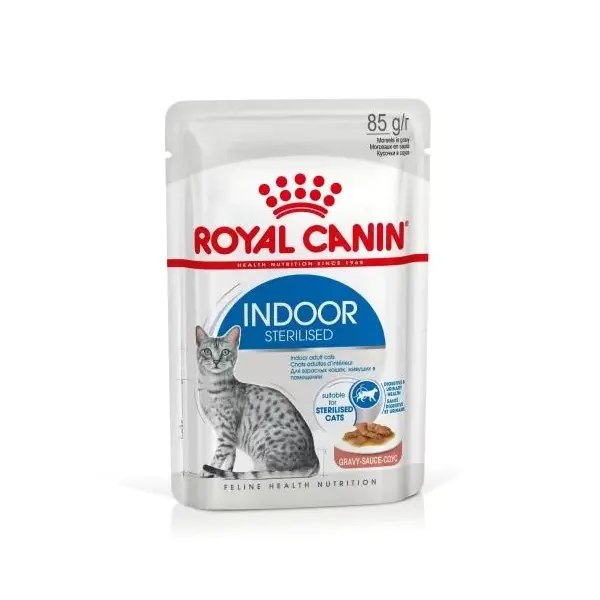 Royal Canin Indoor Sterilised Jelly - Пълноценна мокра храна за кастрирани котки, живеещи на закрито - парченца в желе в пауч 12х85 г