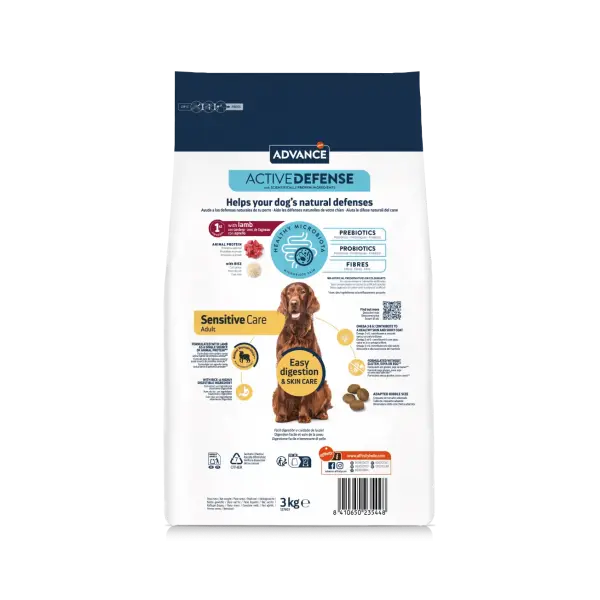 Advance Dog All Breeds Adult Sensitive - Суха храна за кучета с чувствително храносмилане с агнешко и ориз - 3 кг