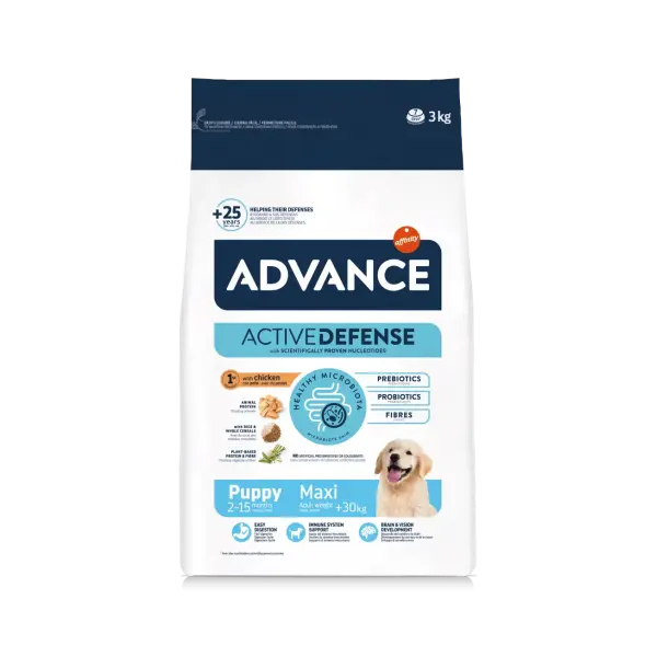 Advance Dog Maxi Puppy - суха храна за подрастващи кученца от едри пилешко и ориз - 3 кг