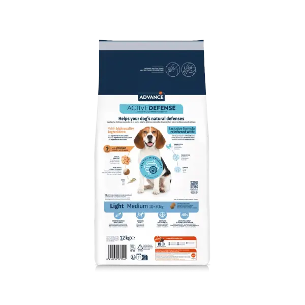 Advance Dog Medium Adult Light - суха храна за кучета от средни породи, склонни към напълняване, с пилешко и ориз - 12 кг