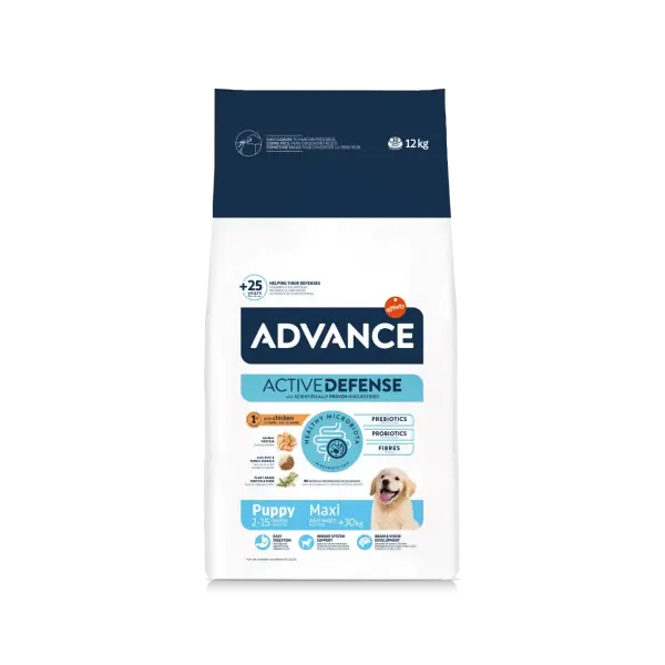 Advance Dog Maxi Puppy - суха храна за подрастващи кученца от едри пилешко и ориз - 12 кг