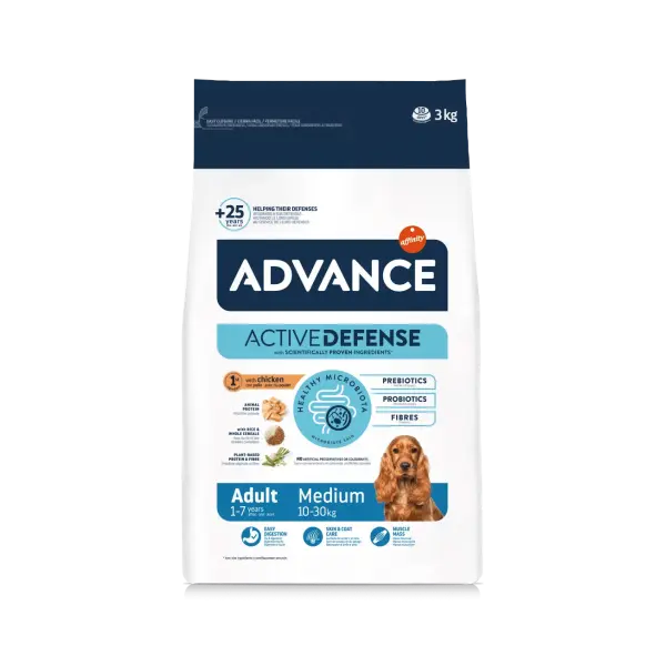 Advance Dog Medium Adult - суха храна за кучета от средни породи с пилешко и ориз - 3 кг