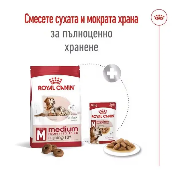 Roayl Canin Medium Ageing 10+ - Пълноценна храна за кучета в напреднала възраст от средни породи над 10 години - 15 кг