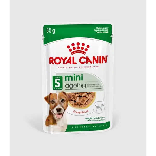 Royal Canin Mini Ageing Pouch - Пълноценна мокра храна в пауч за кучета в напреднала възраст от дребни породи над 12 години - кутия 12 бр x 85 г