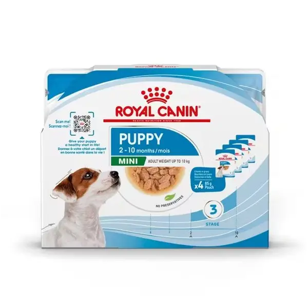 Royal Canin Mini Puppy Pouch - Пълноценна мокра храна в пауч за кученца от дребни породи до 10 месеца - пакет 4 бр х 85 г