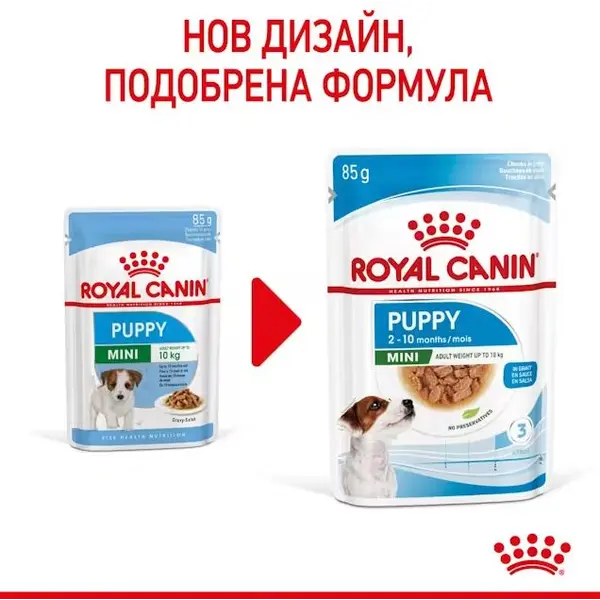 Royal Canin Mini Puppy Pouch - Пълноценна мокра храна в пауч за кученца от дребни породи до 10 месеца - пакет 4 бр х 85 г