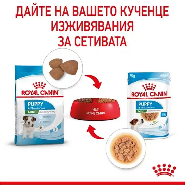 Royal Canin Mini Puppy Pouch - Пълноценна мокра храна в пауч за кученца от дребни породи до 10 месеца - пакет 4 бр х 85 г