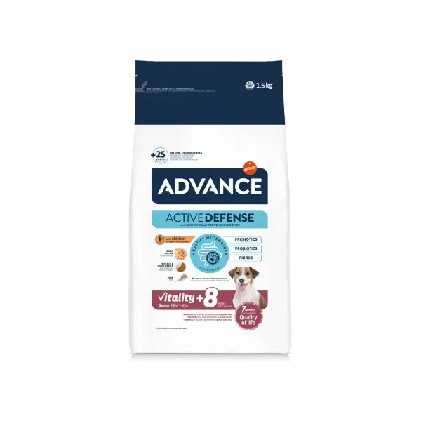 Advance Dog Vitality Senior Mini  +8 - суха храна за мини и малки породи кучета на възраст над 8 години с пилешко и ориз - 3 кг