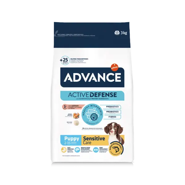 Advance Dog All Breeds Puppy Sensitive  - Суха храна за подрастващи кученца със сьомга и ориз - 3 кг